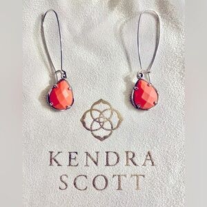 Kendra Scott Coral Stone Drop Earrings Silver Tone with Signature Bag